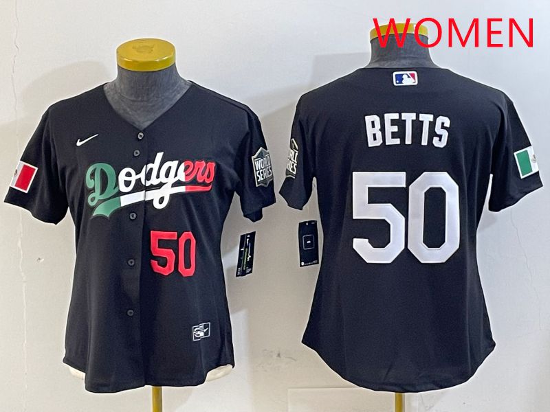 Women Los Angeles Dodgers 50 Betts Black Mexico Game 2025 Nike MLB Jersey style 8